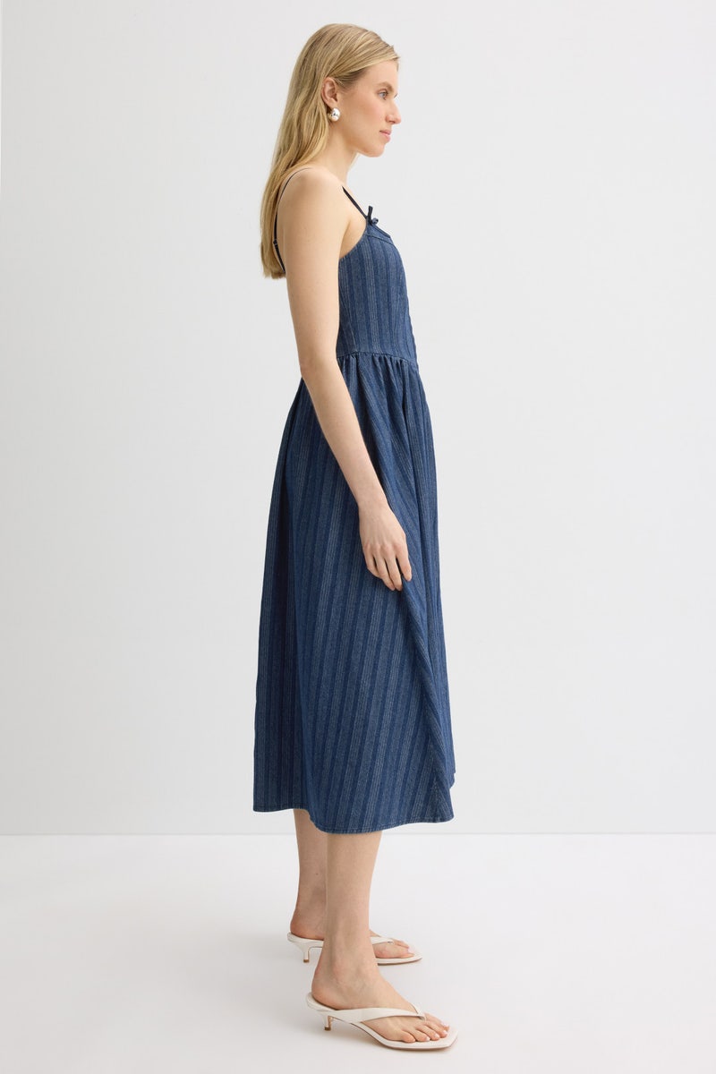 Strap Bow Detail Denim Midi Dress by Moon River - Photo 1