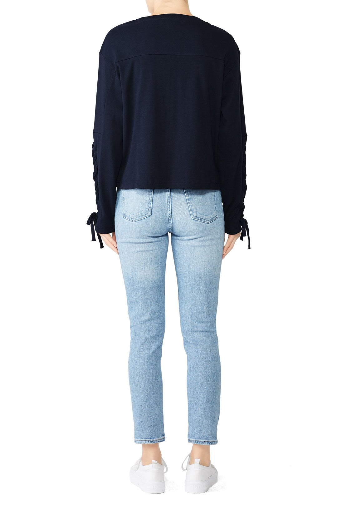 Navy Tie Sleeve Sweatshirt by Slate & Willow 2