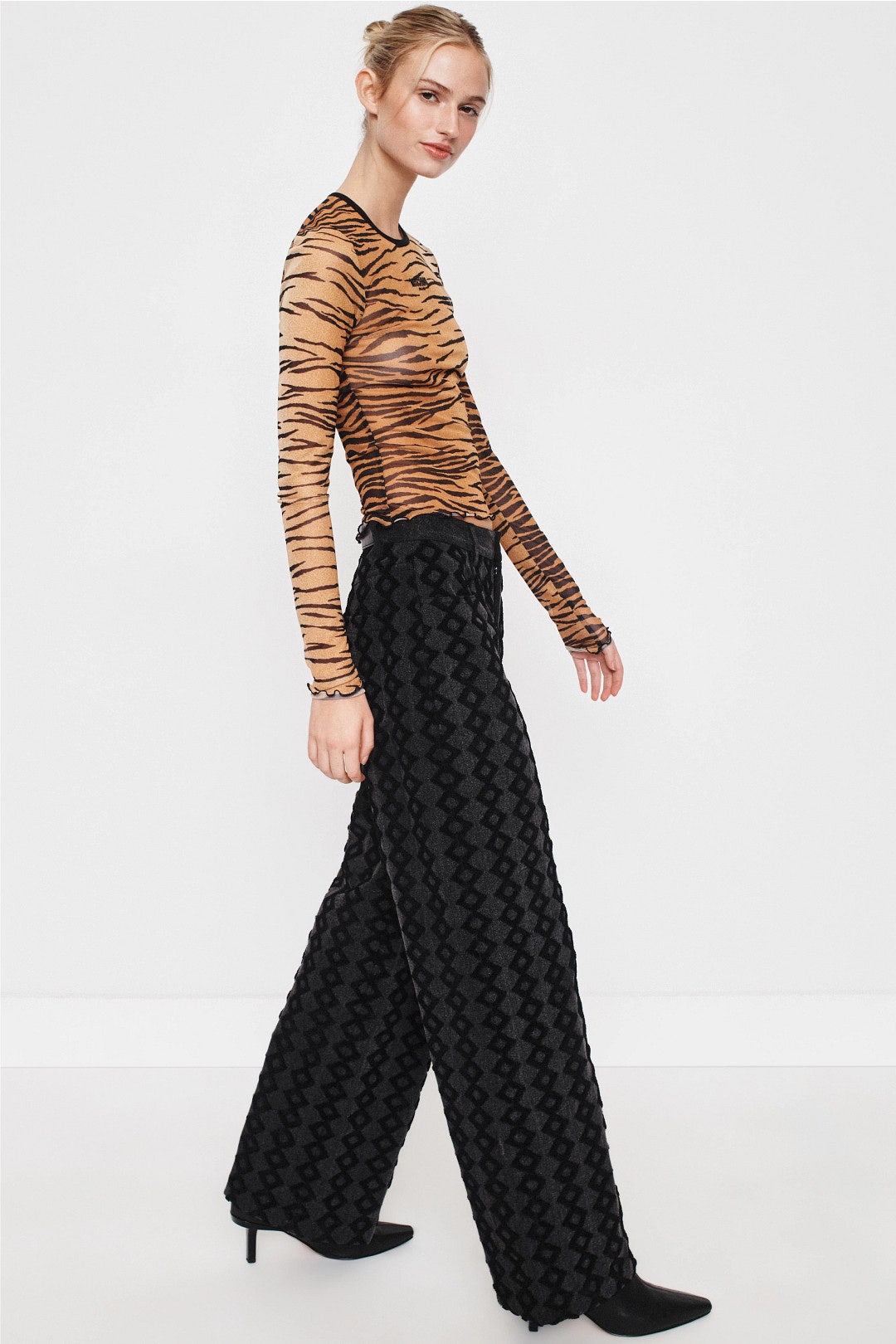Tiger Print Mesh Long Sleeve Top by Moschino Jeans 1