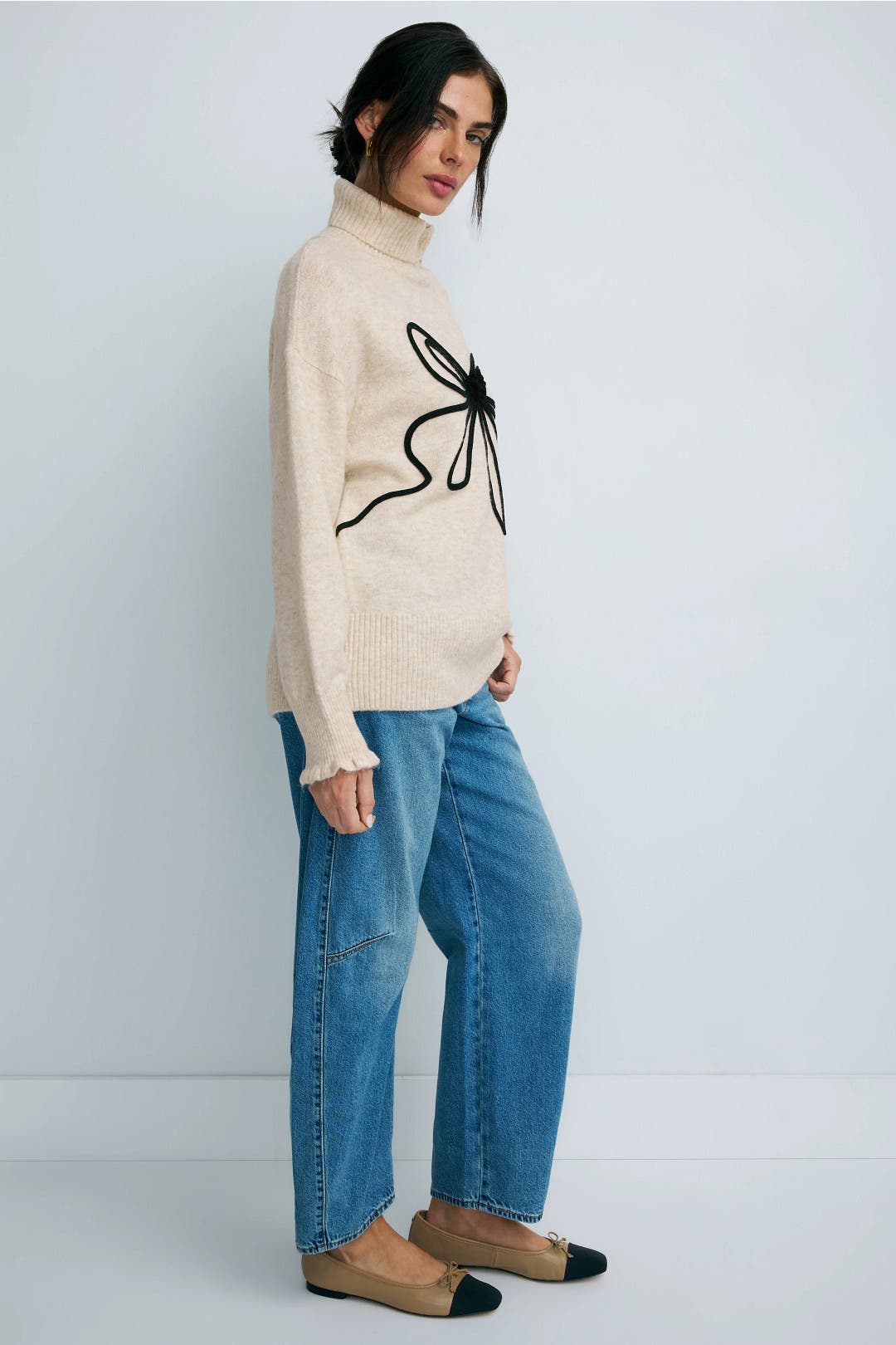 Embroidered Ribbon Turtleneck Sweater by CeCe | Rent the Runway