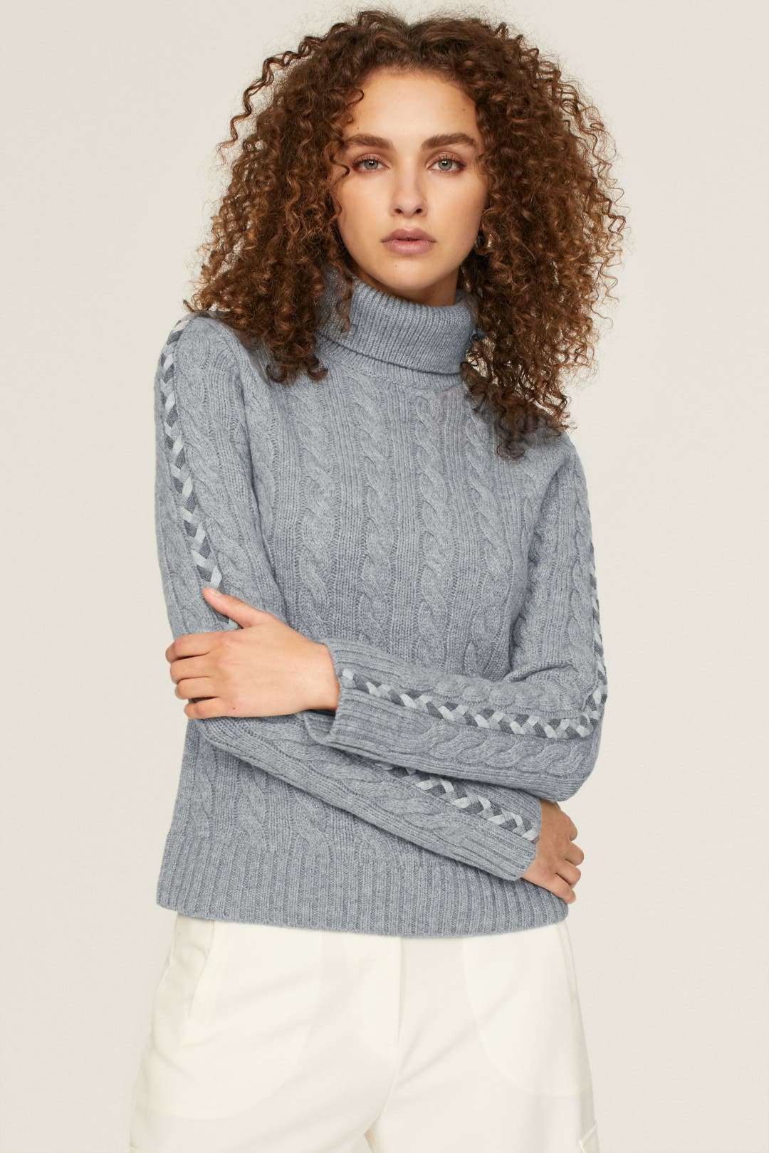 【未使用・タグ付】Rib Turtlneck Knit/グレー ES2346-Reverse-Seam-Turtleneck