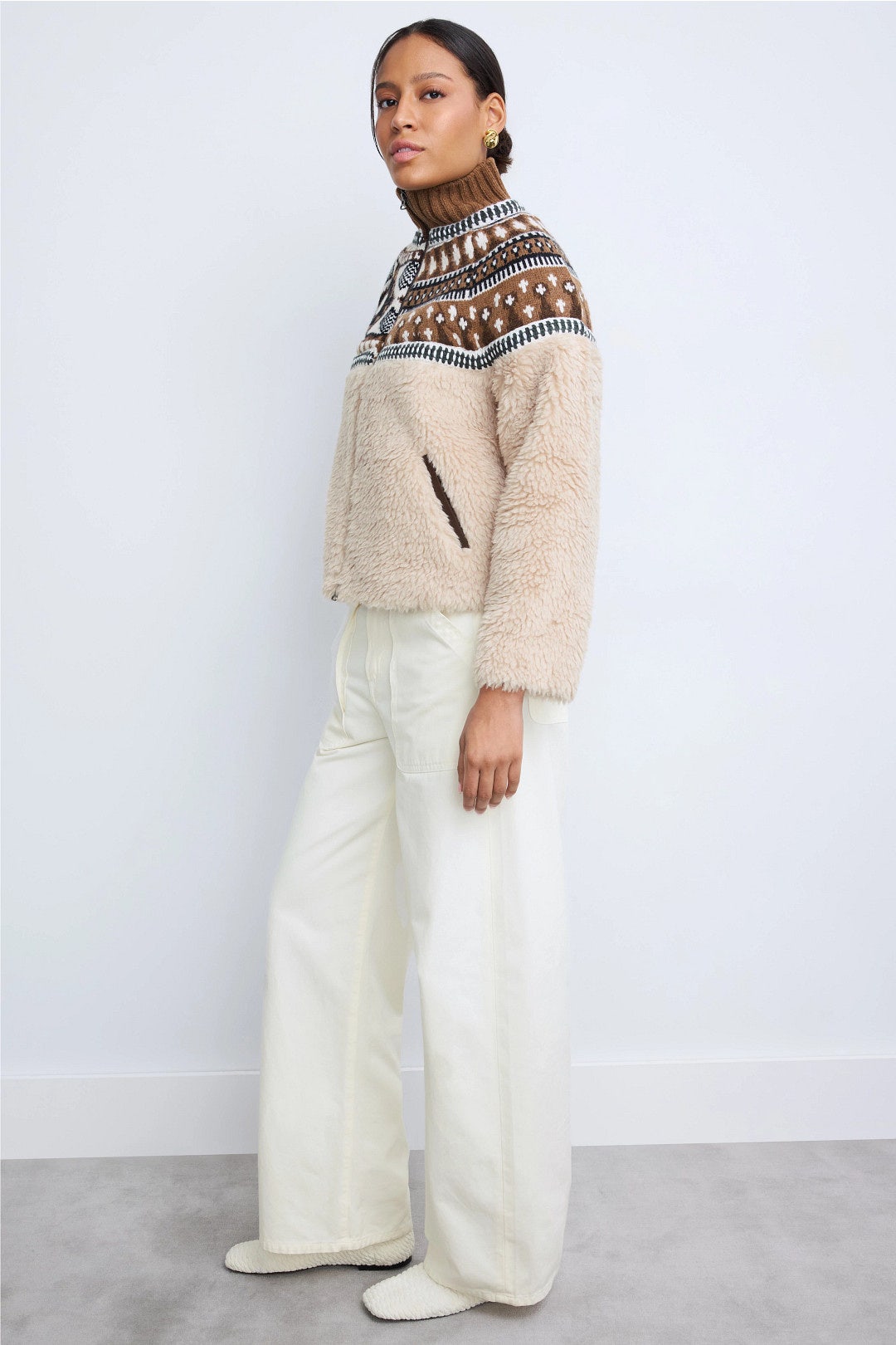 Linea Fairisle Knit Combo Fleece Jacket by Sea New York 1