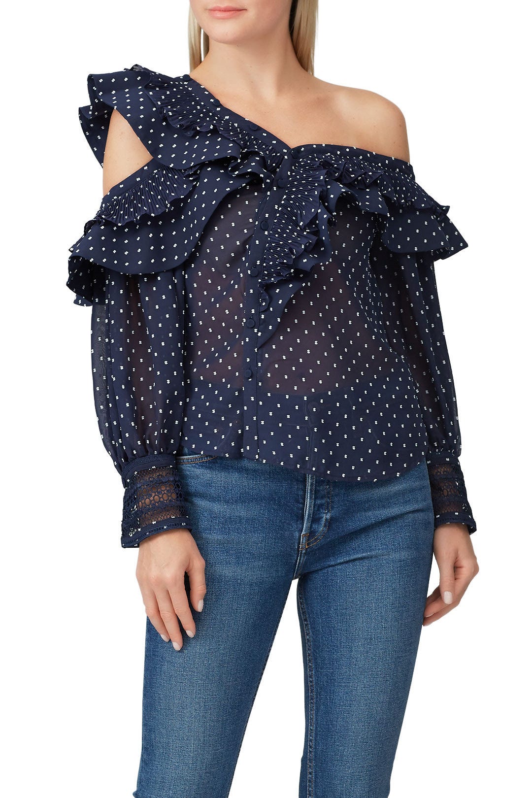 Navy Plumetis Frilled Top by Self-Portrait 1