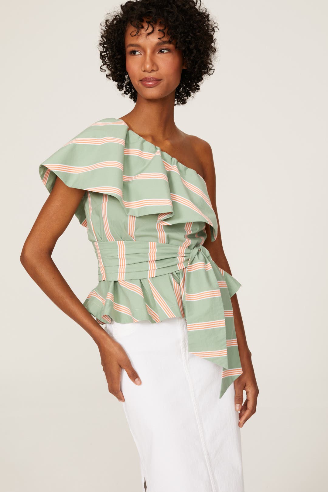 Stripe One Shoulder Top by Stella Jean | Rent the Runway