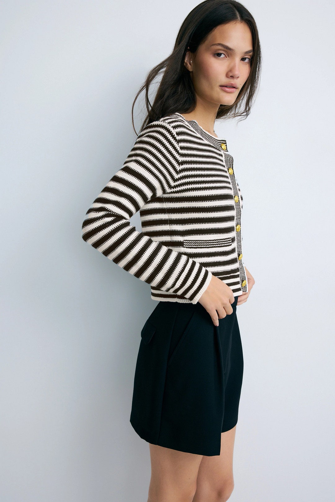 Maribel Striped Crew Cardigan by Central Park West 1