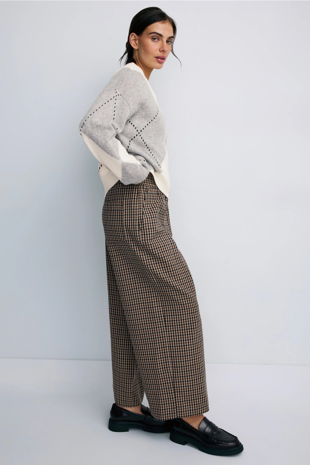 Premium Cashmino Argyle Intarsia V Neck Sweater by NAADAM 1