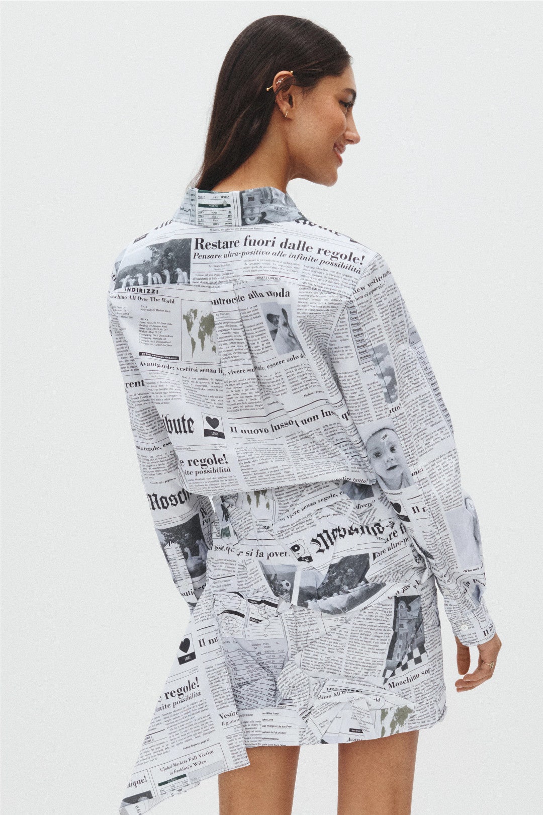 Newspaper Print Button Down Shirt by Moschino 2