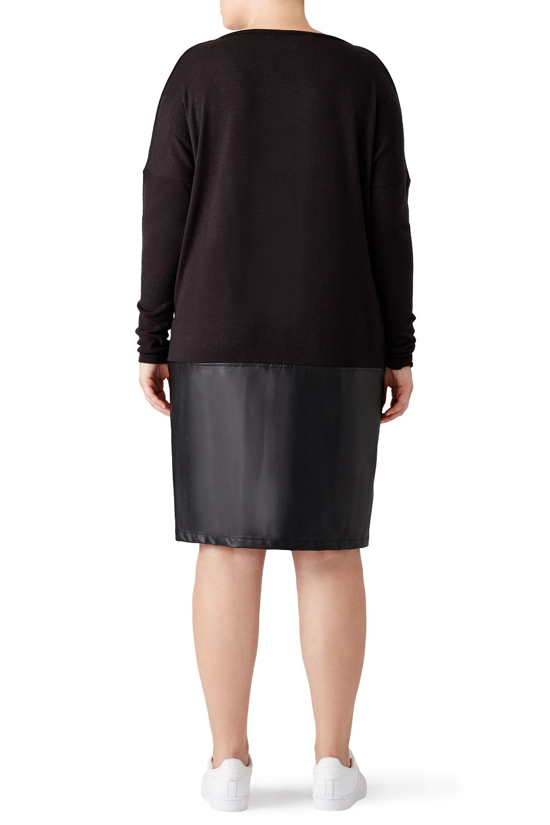 Black Faux Leather Hem Dress by JUNAROSE 2