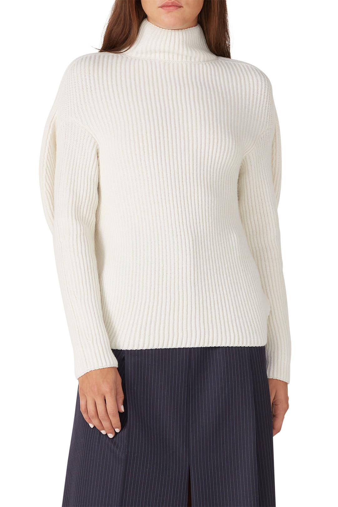 White Ribbed Turtleneck by Nina Ricci | Rent the Runway