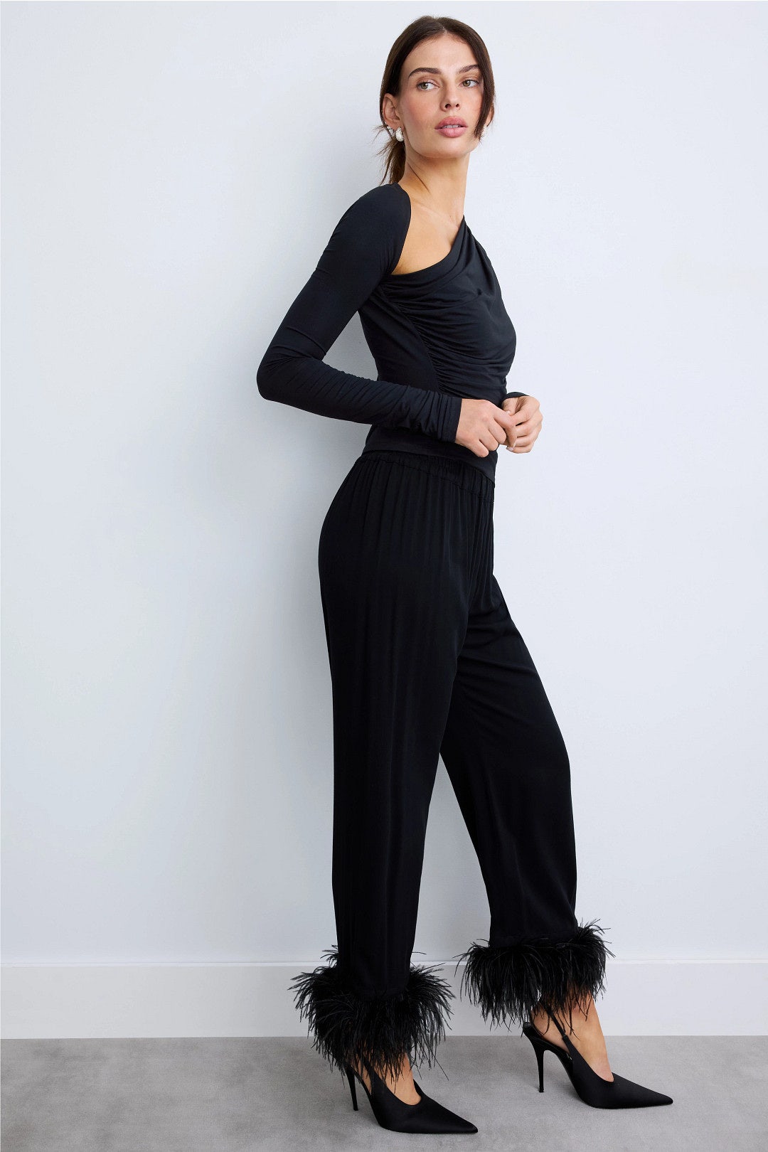 Black Modal Jersey Asymmetrical Ruched Top by LAPOINTE 1