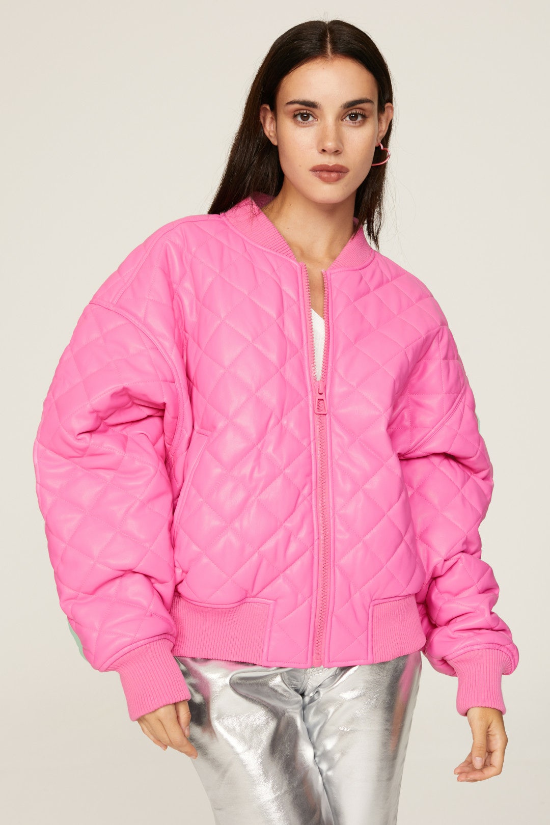 Pink Better Than Leather Bomber by GOOD AMERICAN 1