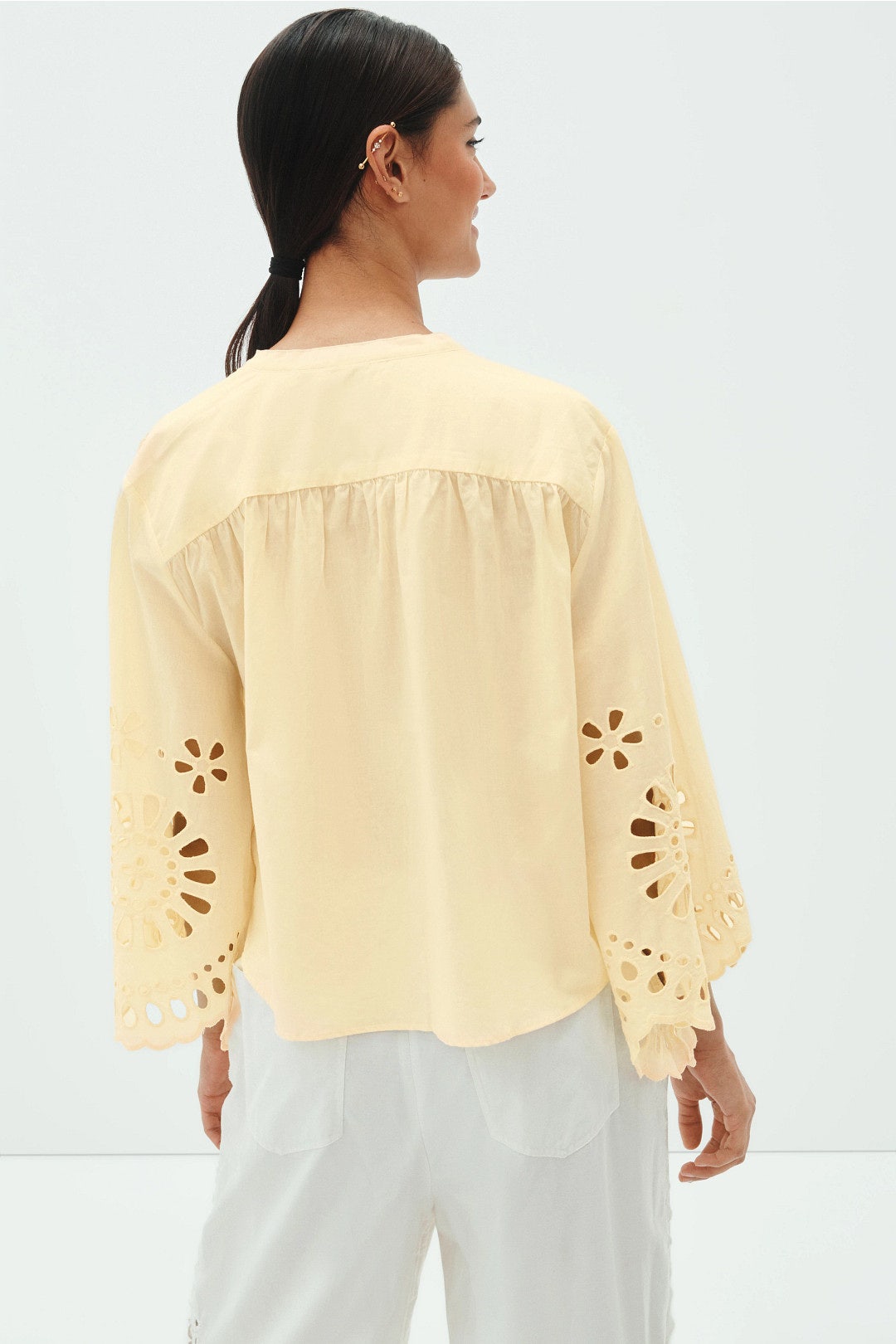 Button Front Laser Cut Blouse by Dress To 2