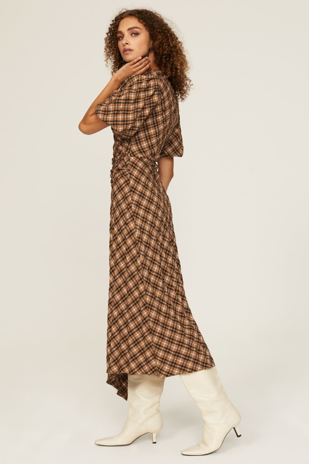 Marnie Plaid Ruched Midi by SIMKHAI | Rent the Runway