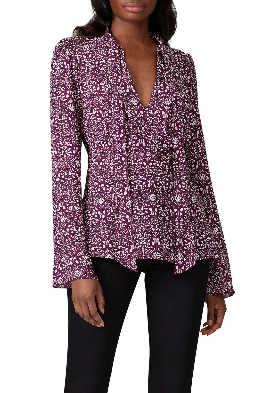 Purple Print Tie Neck Blouse by Derek Lam 10 Crosby x RTR