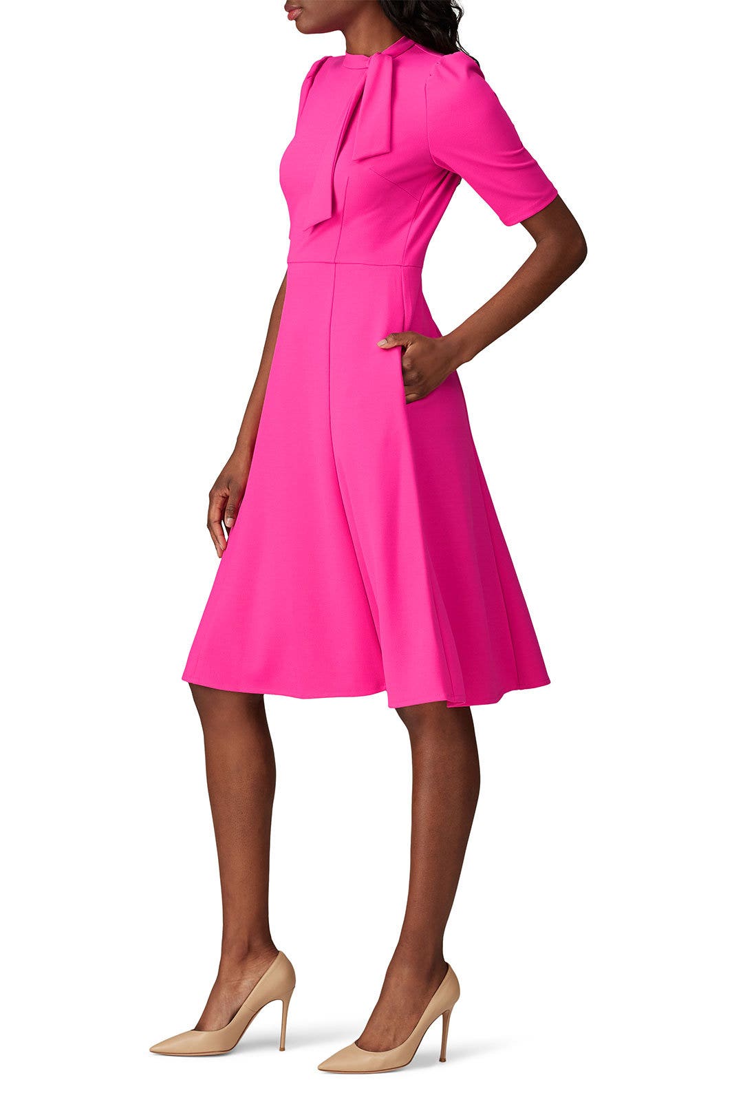 Electric Pink Tie Neck Dress