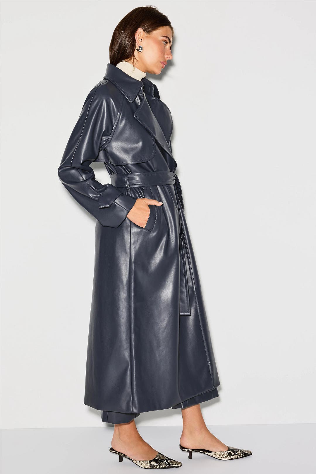 Navy Faux Leather Trench Coat by Jason Wu x RTR | Rent the
