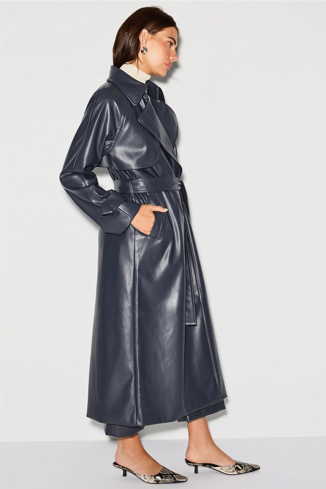 Navy Faux Leather Trench Coat by Jason Wu x RTR 1