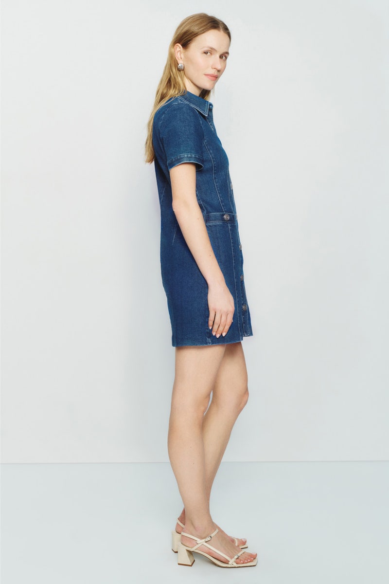 Short Sleeve Button Front Denim Dress by TOCCIN X RTR - Photo 1