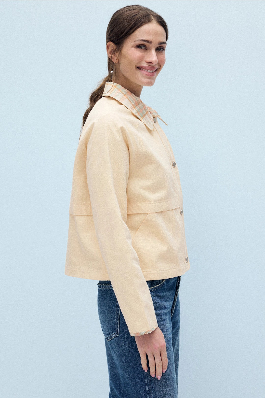 Cropped Field Jacket with Plaid Detail by Hunter 1