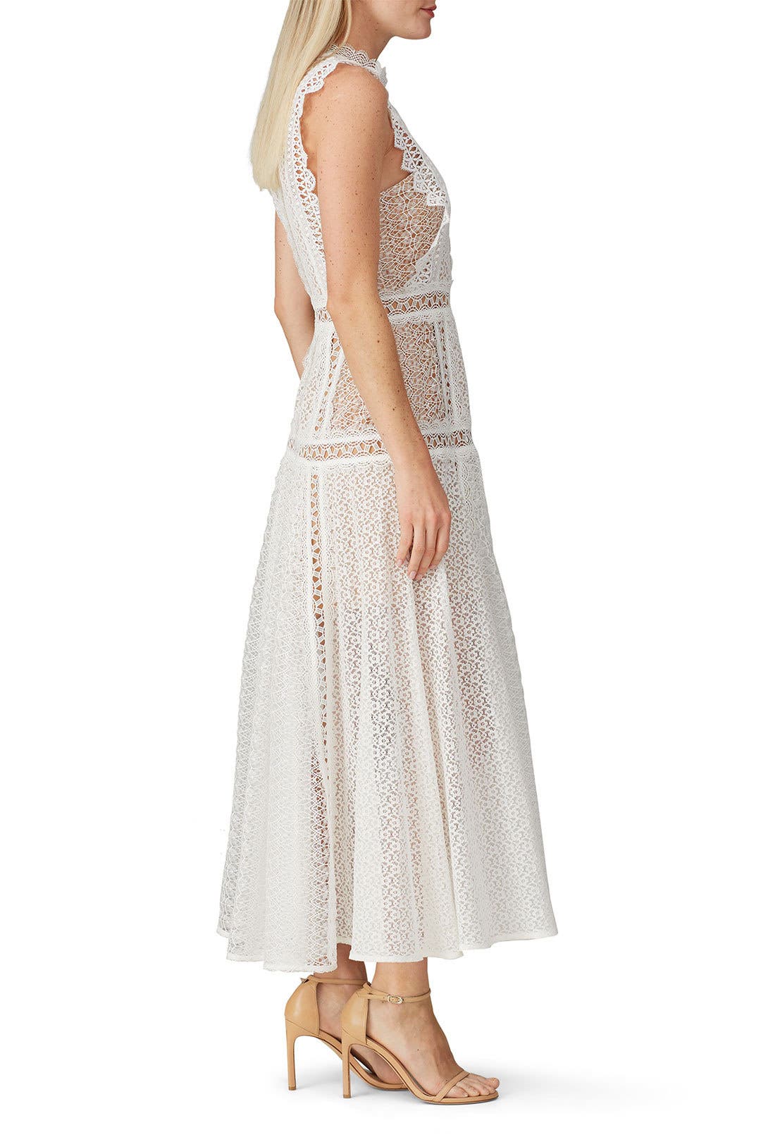 White Lace Panel Midi Dress by Self-Portrait | Rent the Runway