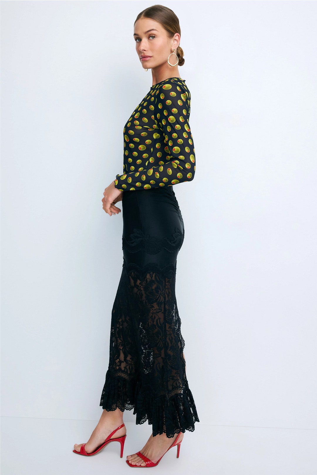 Mesh Long Sleeve Olive Printed Top by Terez 1