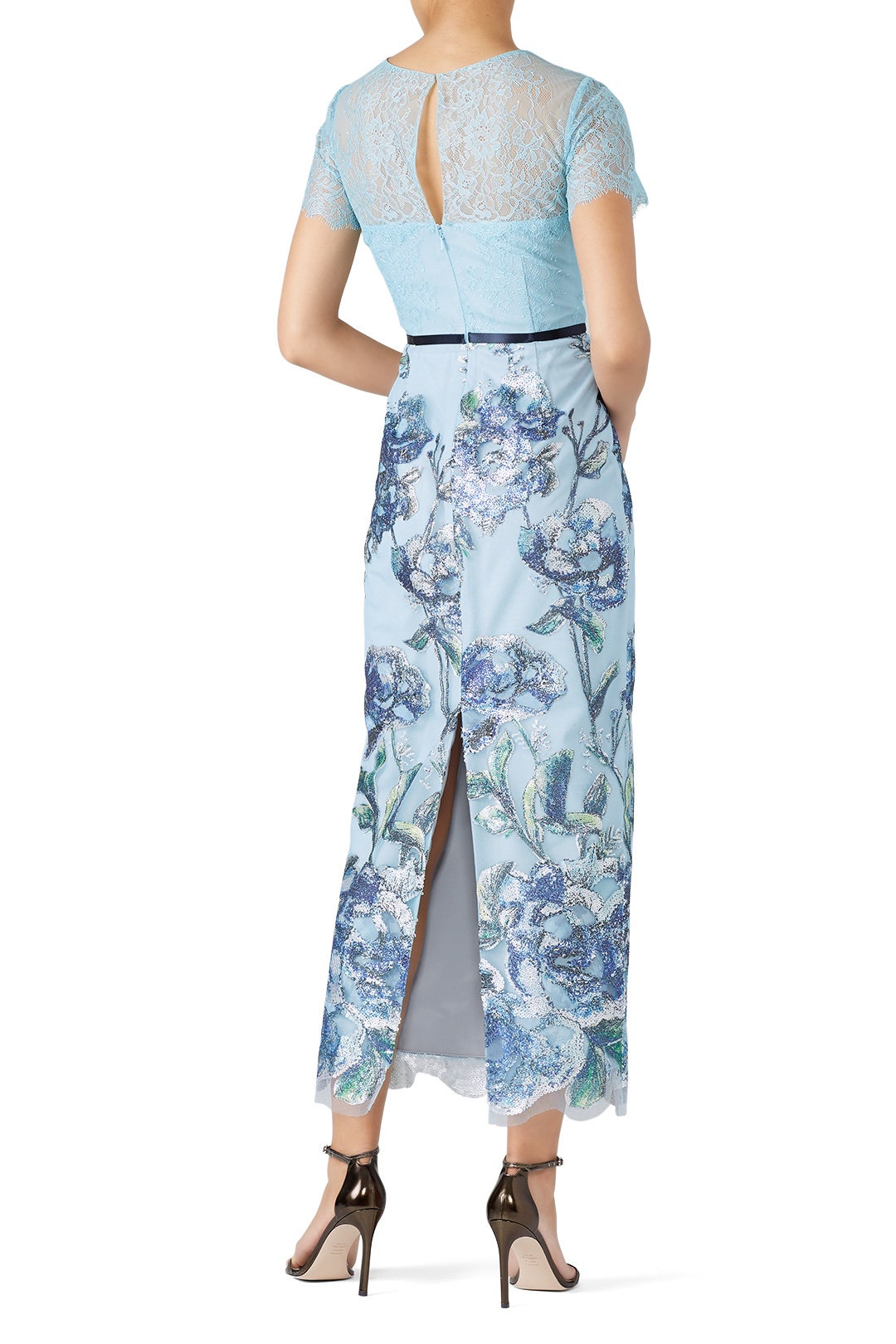 Blue Artwork Sequin Dress by Marchesa Notte 1