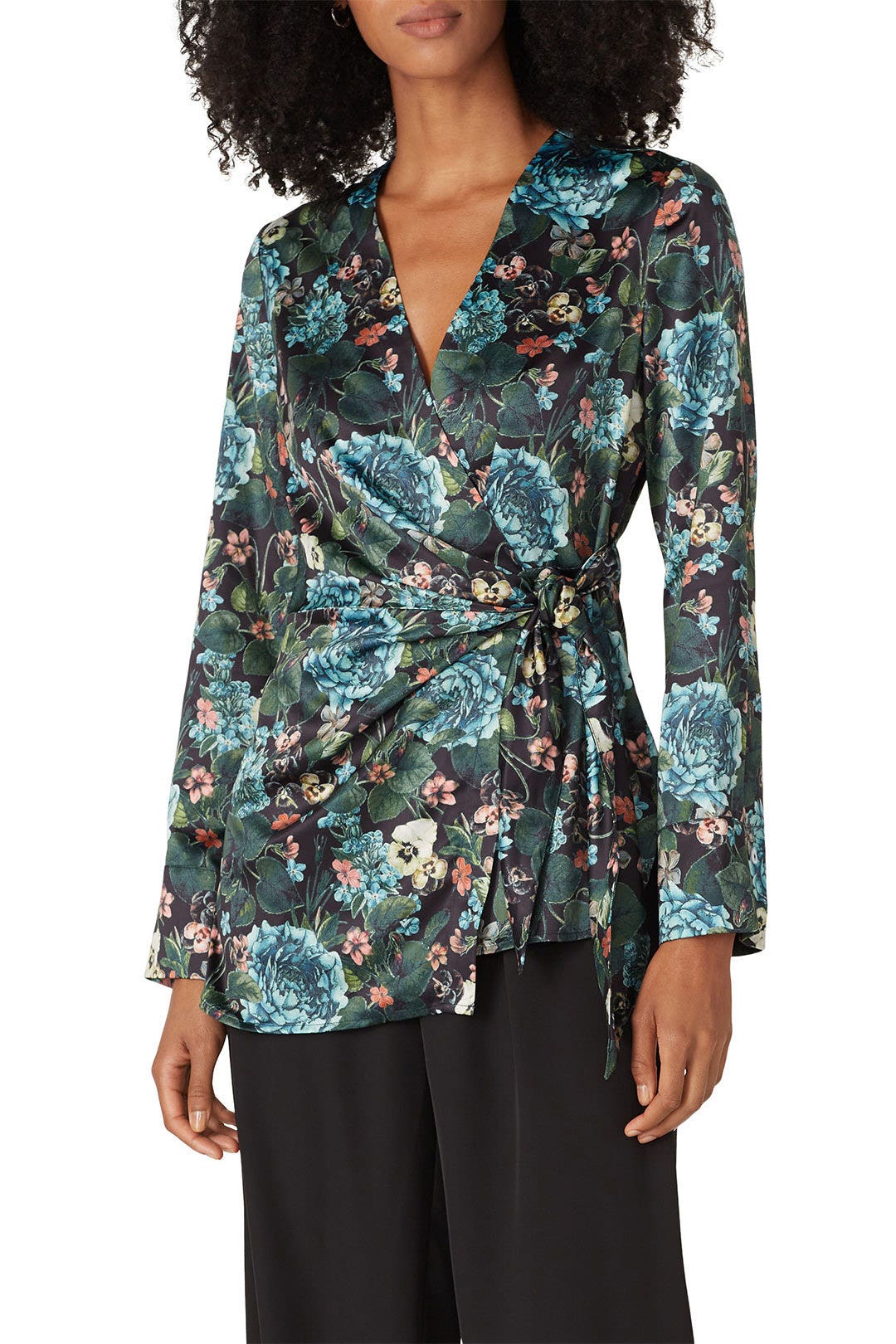 Navy Floral Wrap Top by Badgley Mischka 1