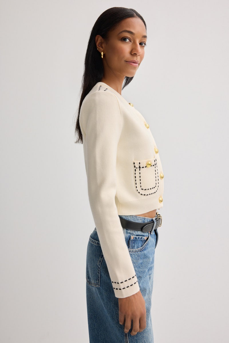 Stitch Detail Puff Sleeve Cardigan by English Factory - Photo 1