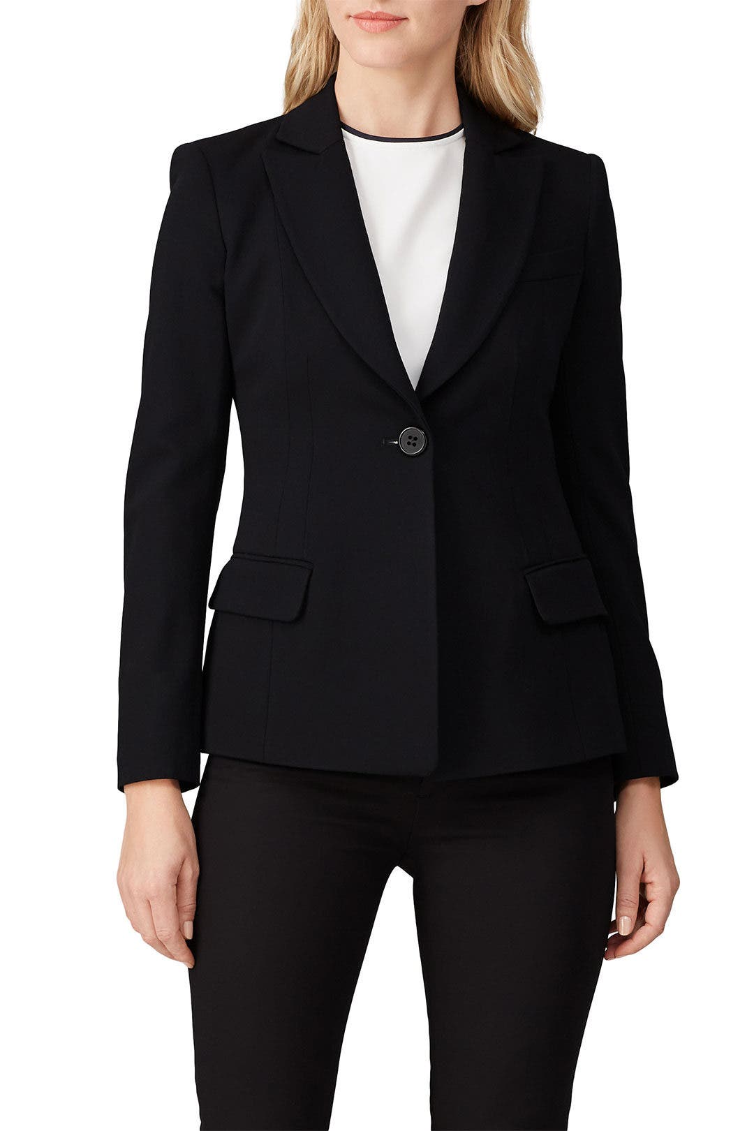 EMPORIO ARMANI ノーカラージャケット リボン ブラック 肩パッド Black One Button Blazer by Emporio Armani | Rent the Runway