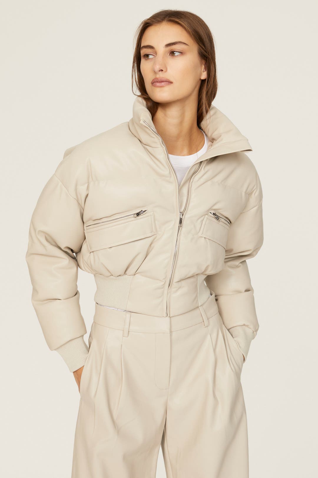 Faux Leather Puffer Jacket by Saunders x RTR | Rent the Runway