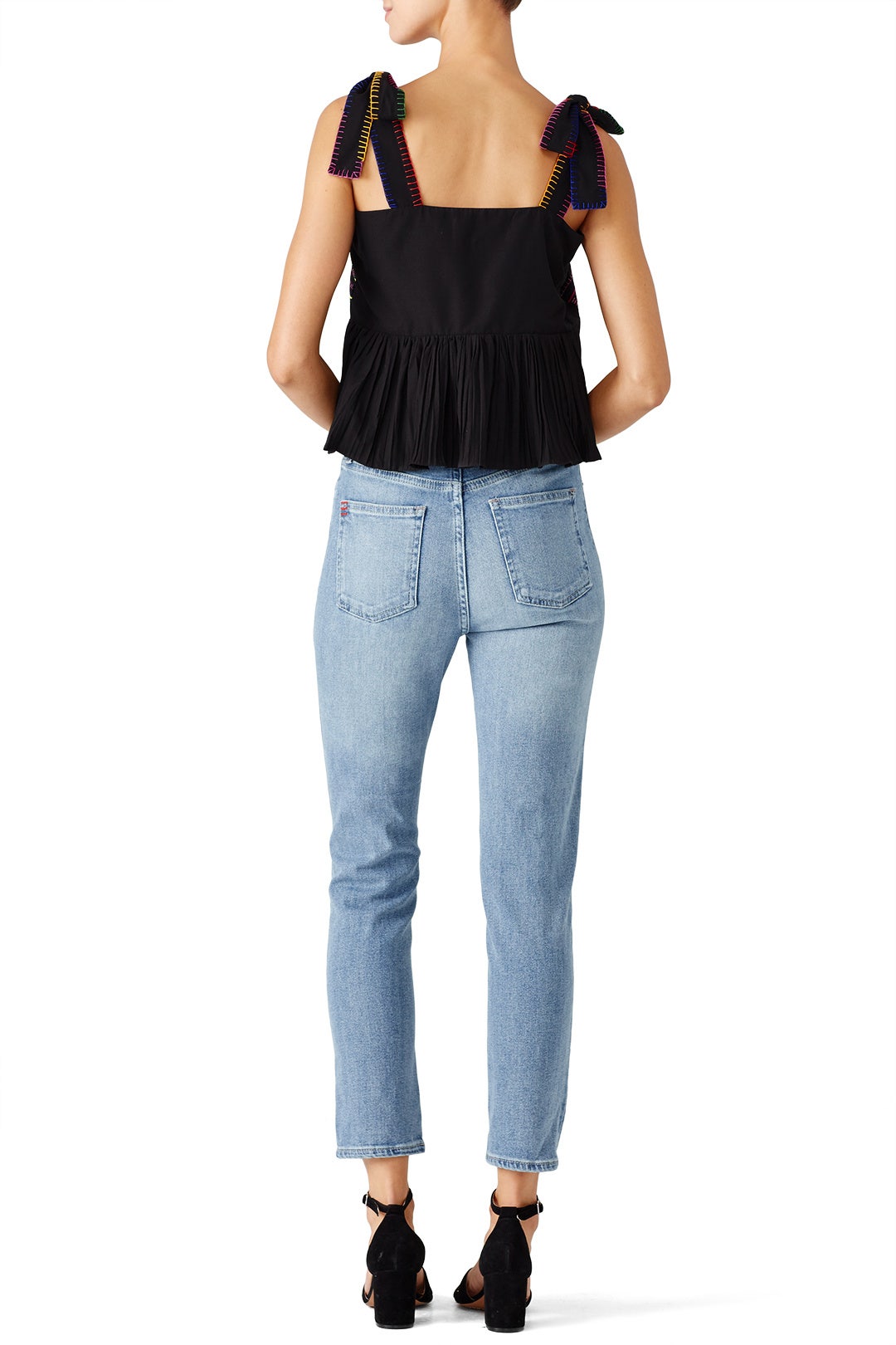 Black Embroidered Ruffle Top by SALONI 2