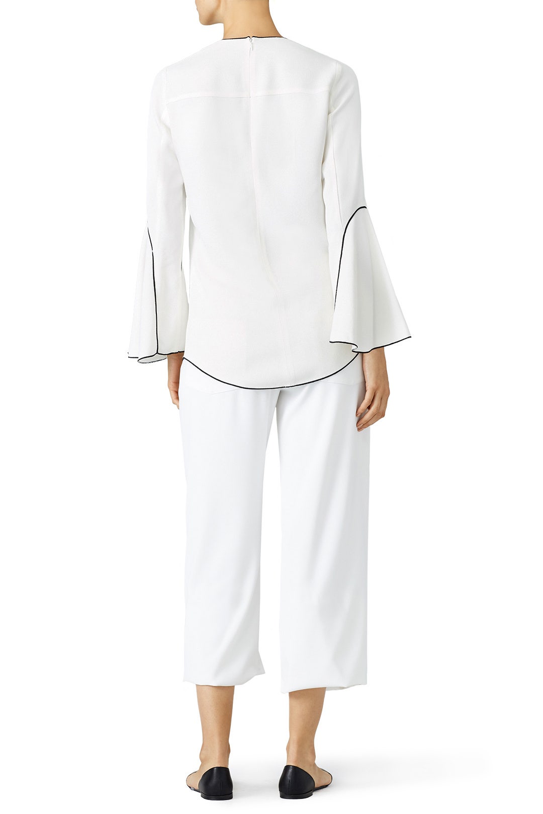 White Bell Sleeve Piping Blouse by DEREK LAM 1