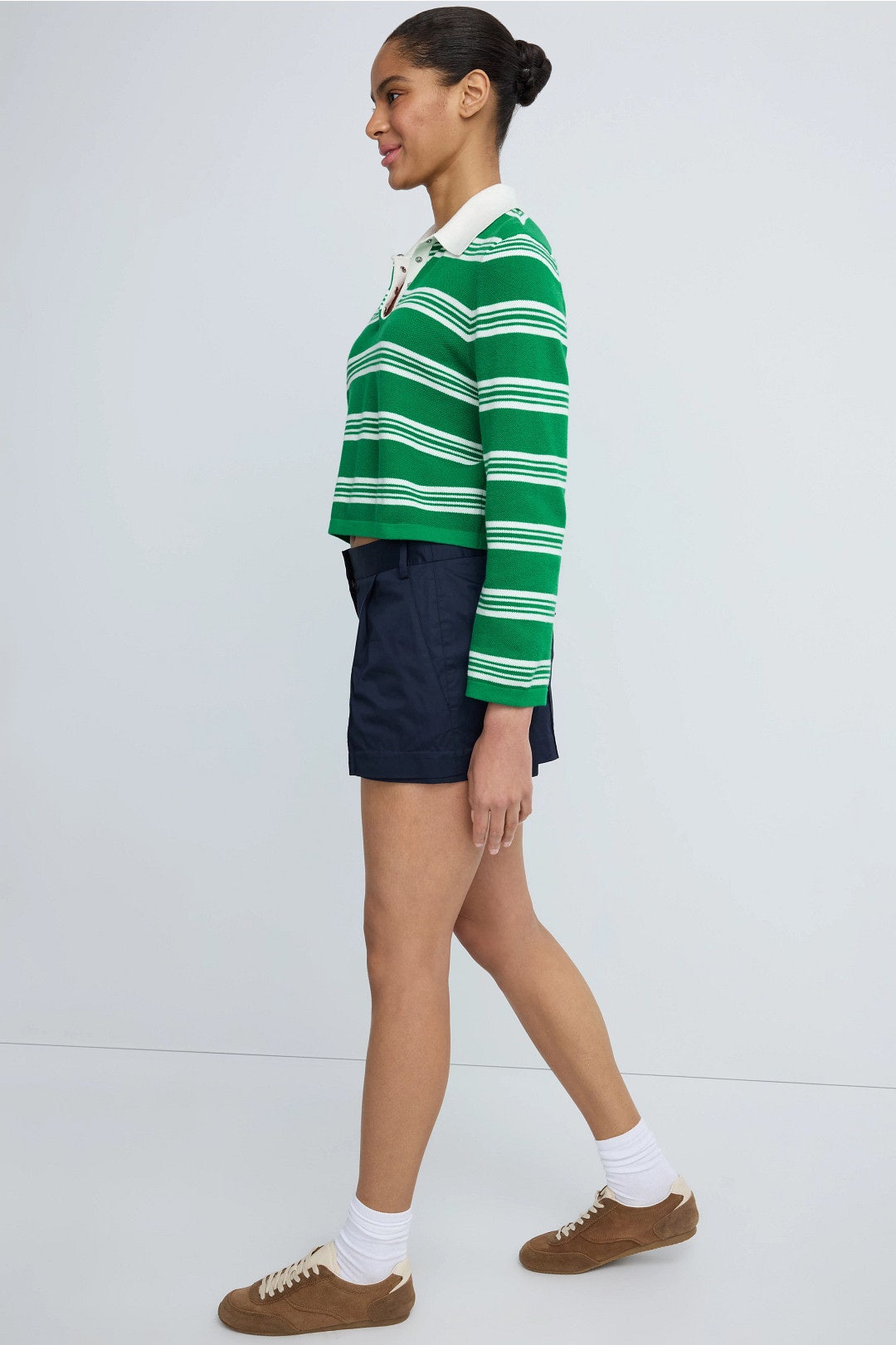 Striped Cropped Rugby Polo Shirt by Maje 1