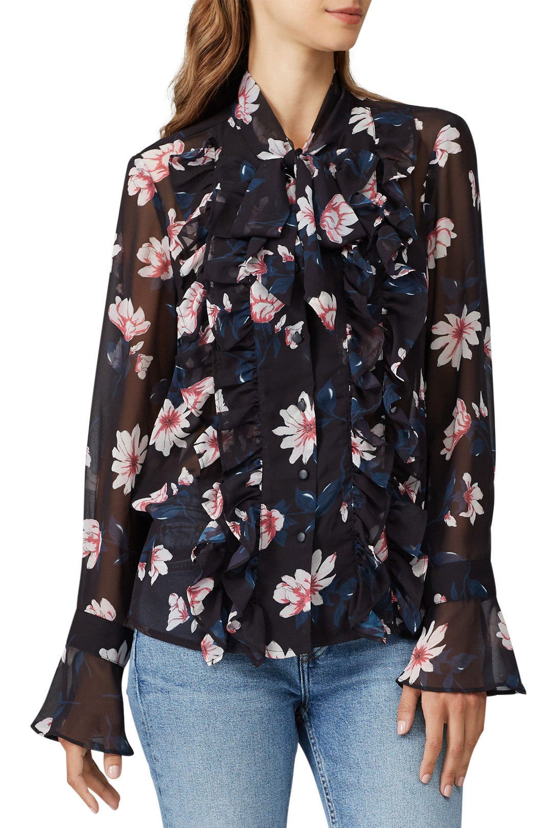 Ruffled Tie Neck Blouse by Badgley Mischka 1