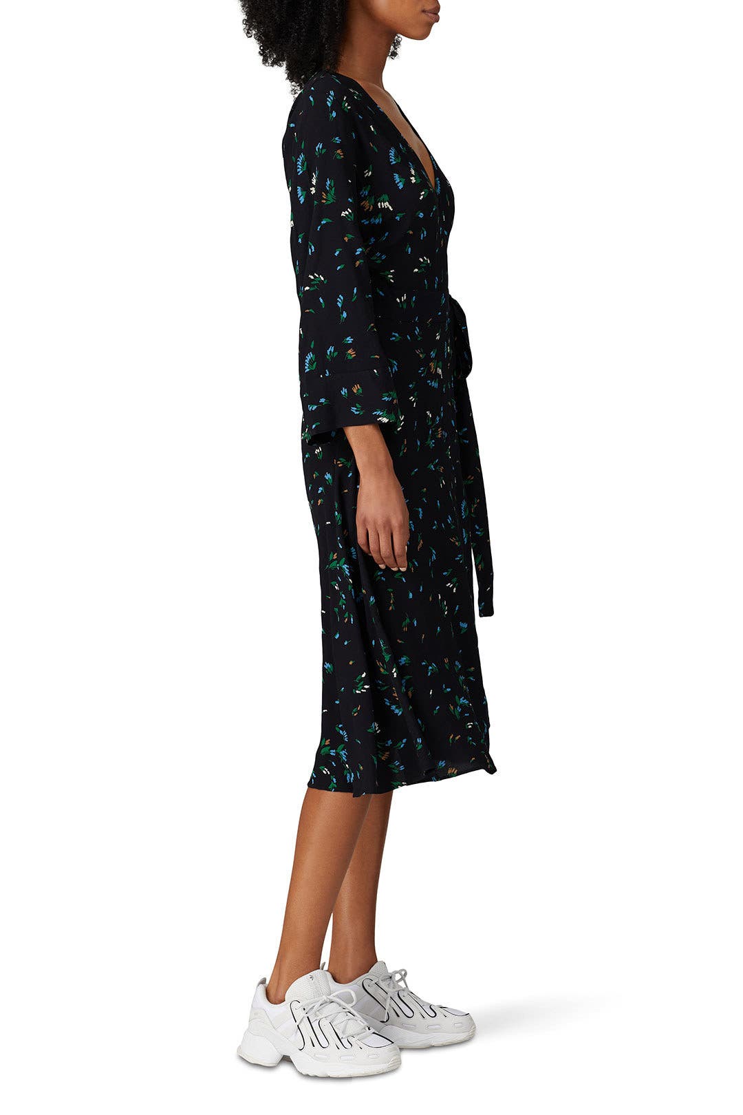 Black Floral Printed Wrap Dress by GANNI | Rent the Runway