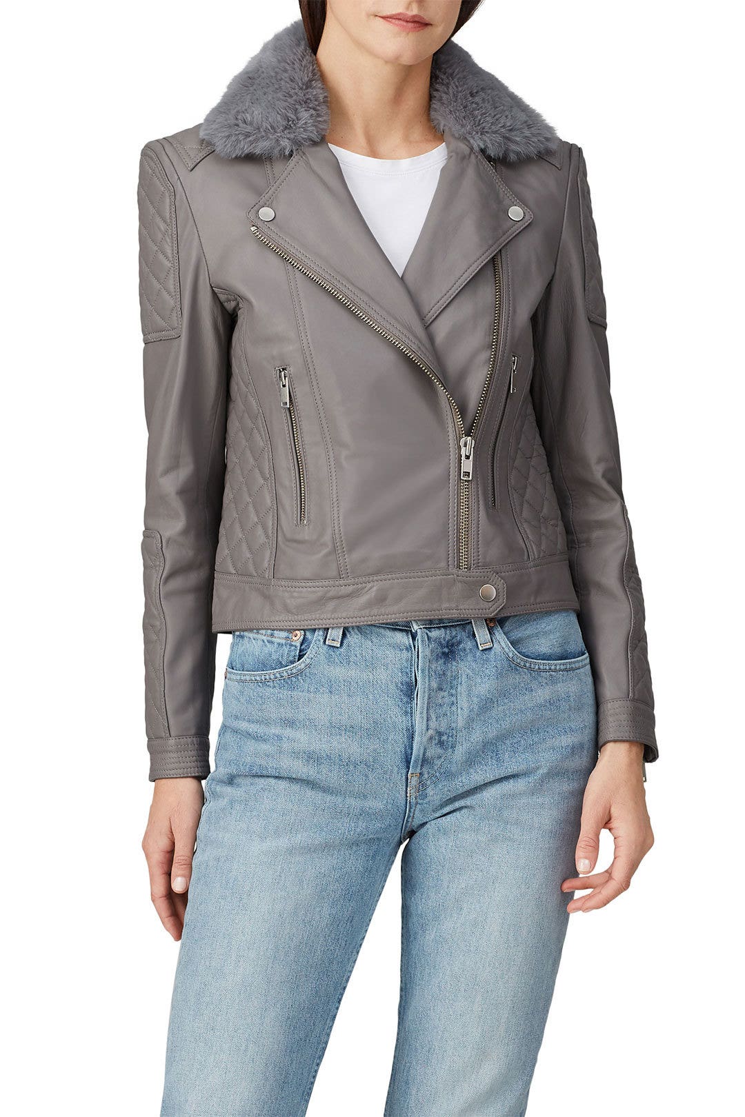 Grey Quilted Leather Biker Jacket by Samantha Sipos 1