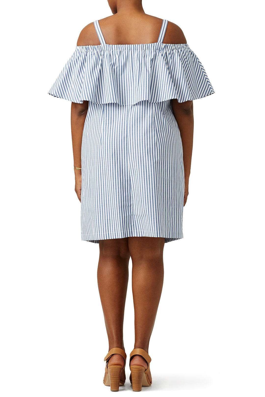 Pinstripe Ruffle Shoulder Dress by ELOQUII 2