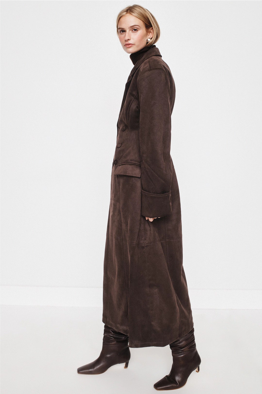 Double Breast Faux Suede Coat