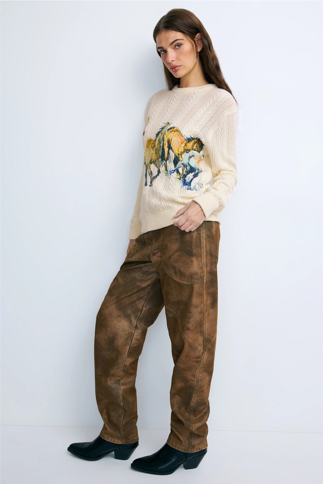 Running Horses Cable Knit Sweater by Terez 1