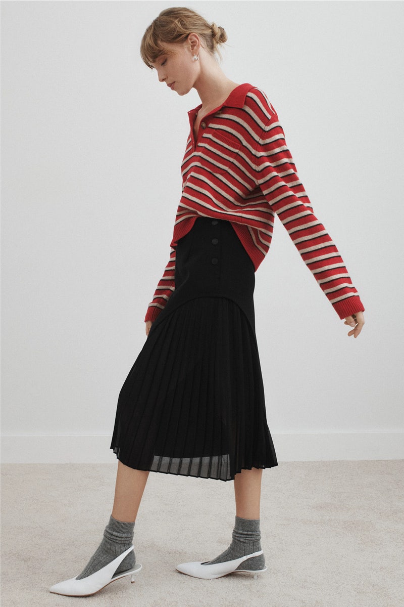 Black Midi Skirt With Pleat Details by Claudie Pierlot - Photo 1