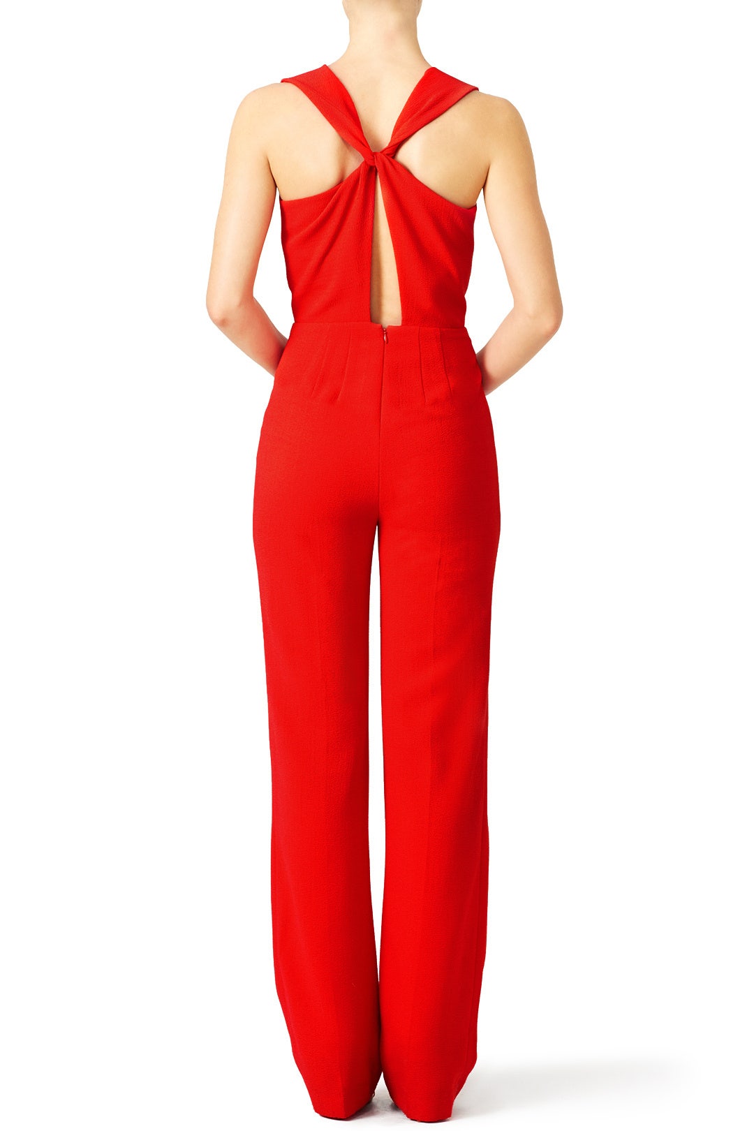 Red Pebbled Crepe Jumpsuit by Tory Burch 1