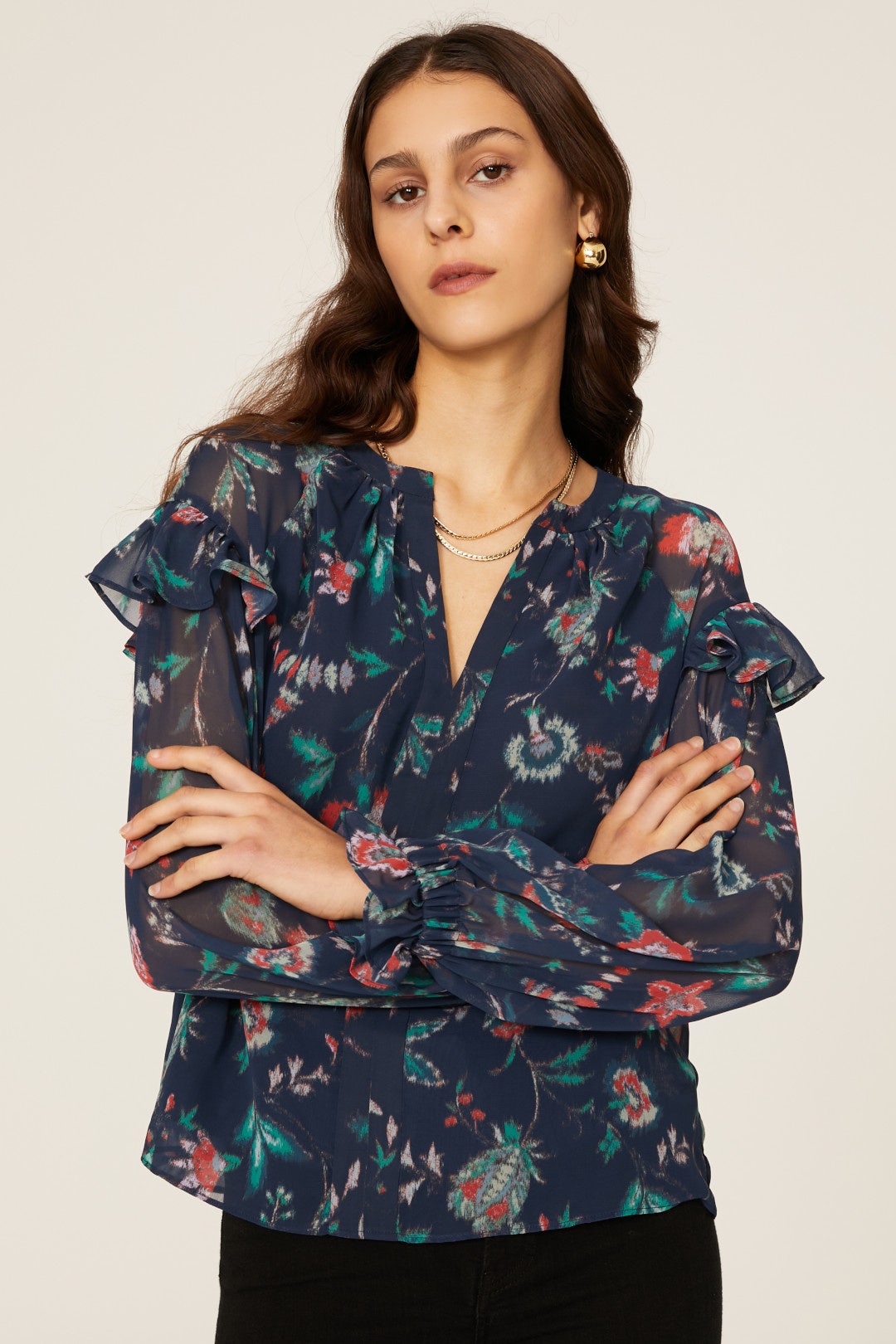 Blue Floral Ruffle Blouse by Derek Lam 10 Crosby x RTR 1