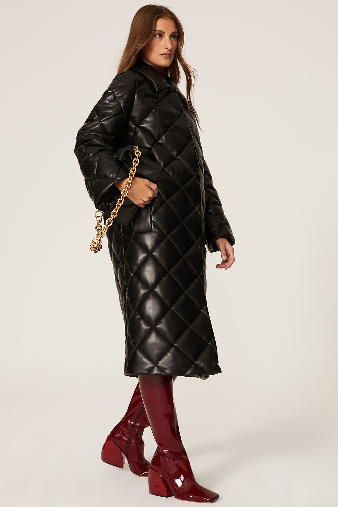 Dorothea Quilted Faux Leather Coat by Stand Studio | Rent