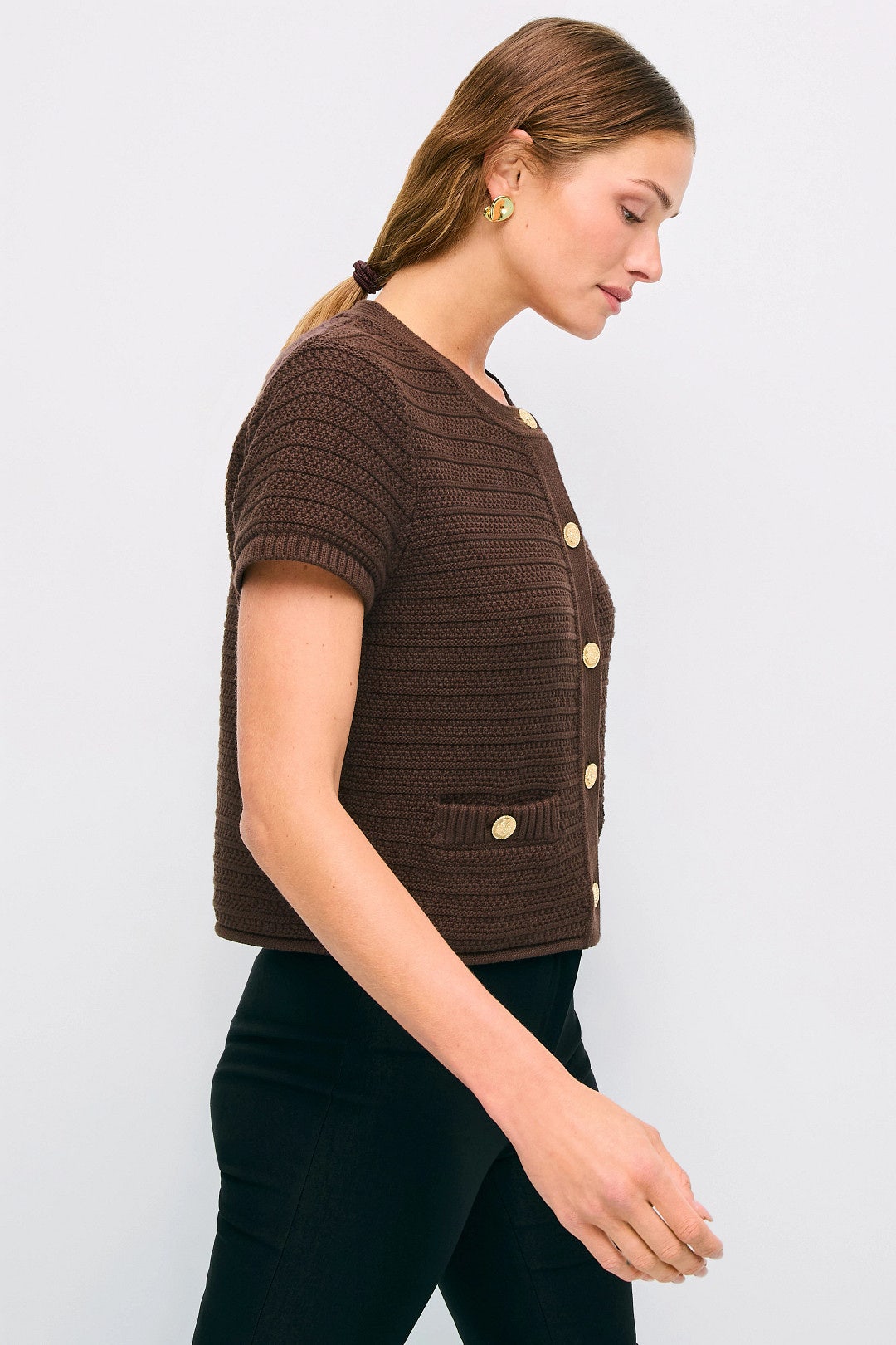 Short Sleeve Cotton Suiting Cardigan by Toccin 1