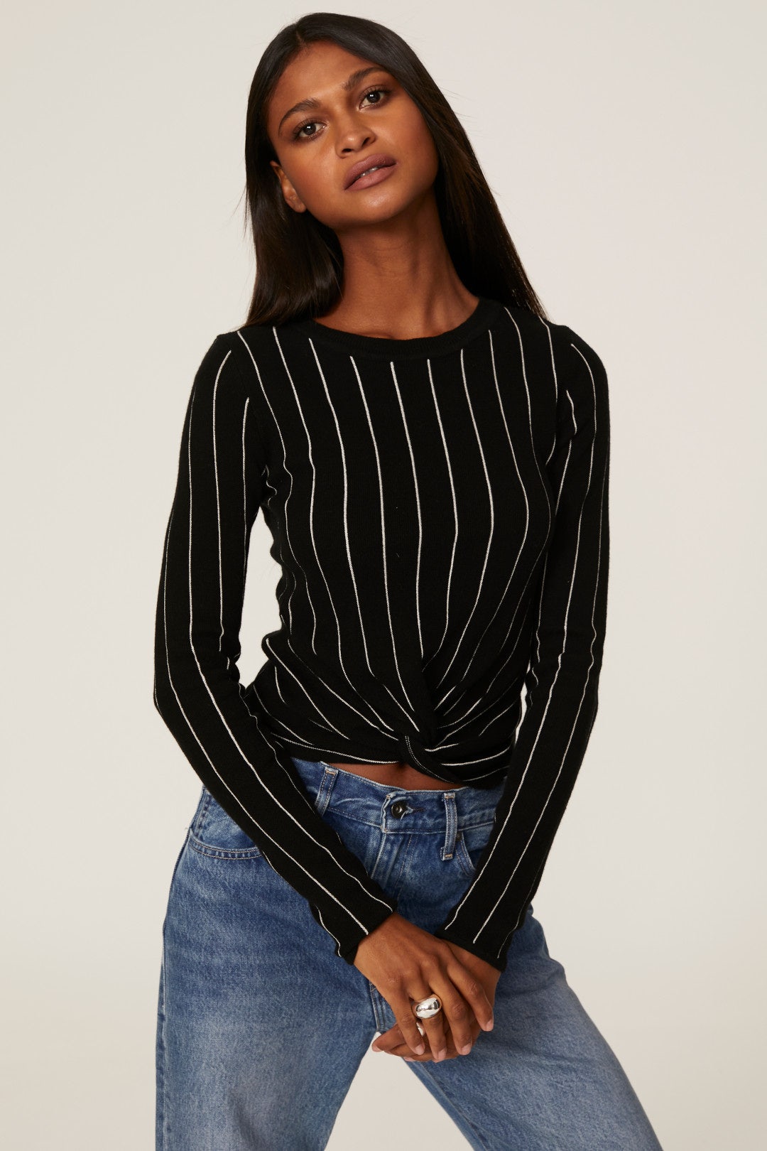 Pinstripe Knot Front Top by Victor Glemaud 1