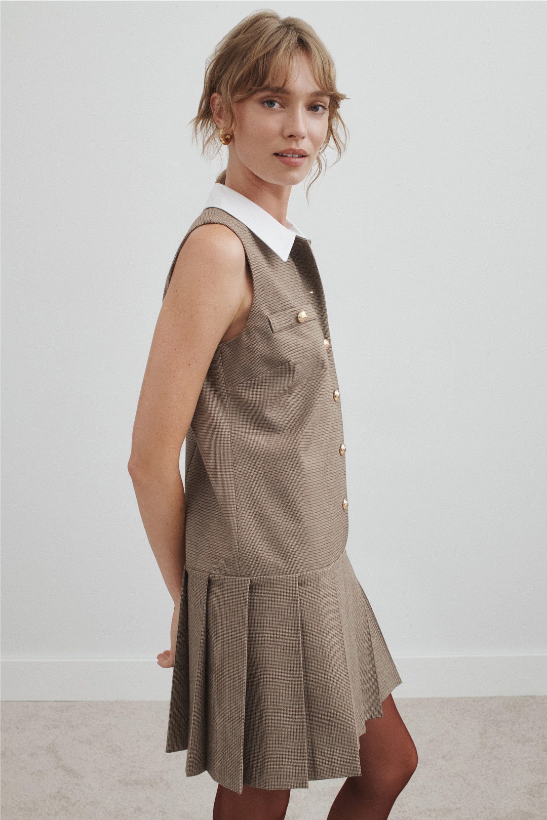 Sleeveless Button Down Box Pleat Mini Dress by CeCe 1