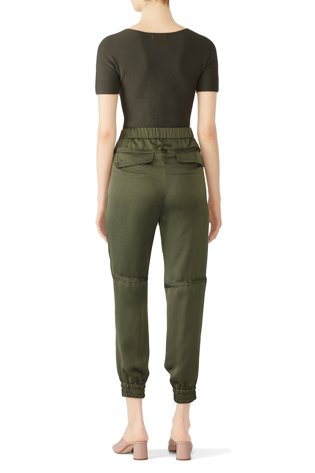 Green Satin Joggers by HALSTON 2