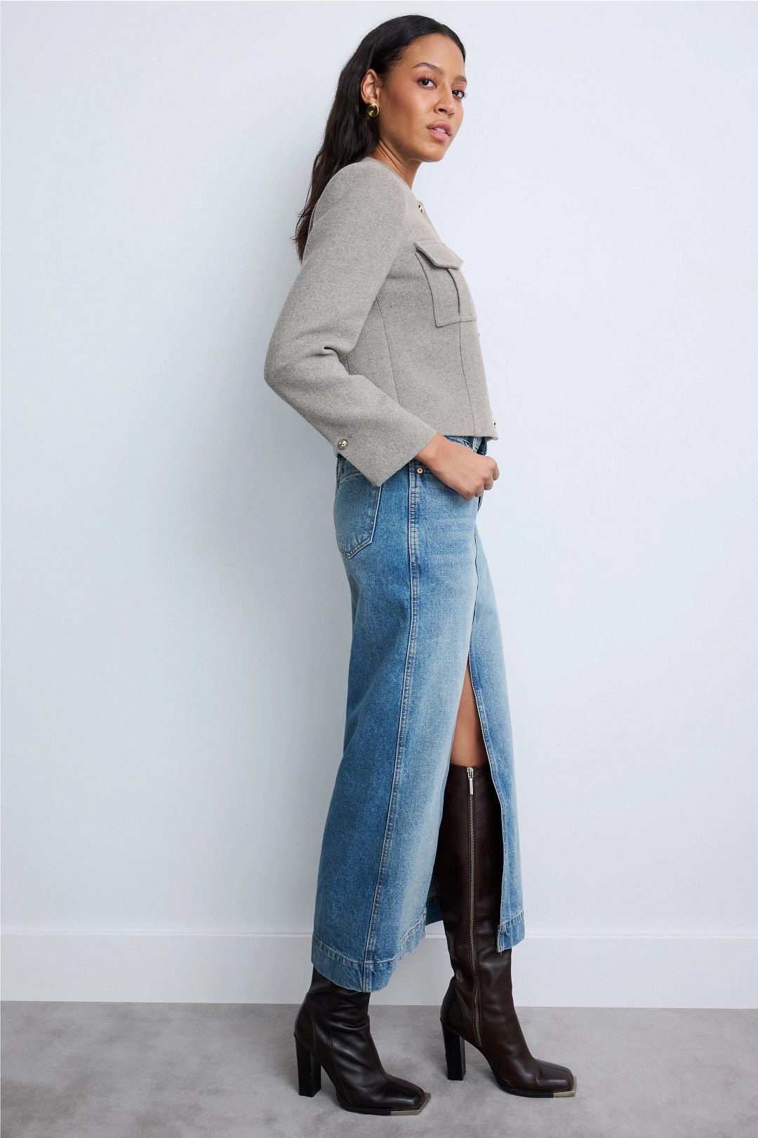 Grey Pocket Detail Button Up Jacket by Derek Lam 10 Crosby x RTR 1