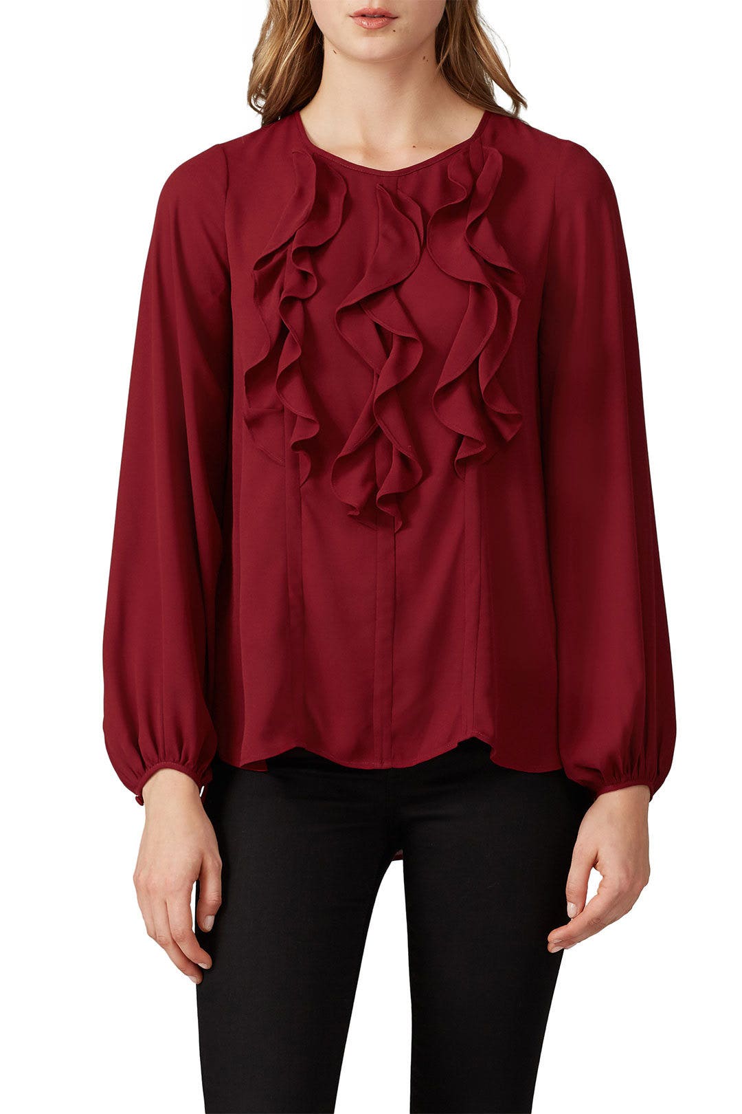 Red Floral Ruffle Front Blouse by Prabal Gurung x RTR 1