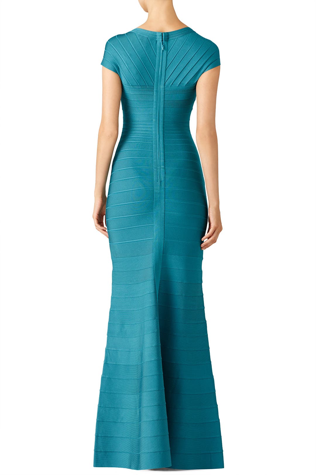 Teal Cap Sleeve Mermaid Gown by Hervé Léger | Rent the Runway